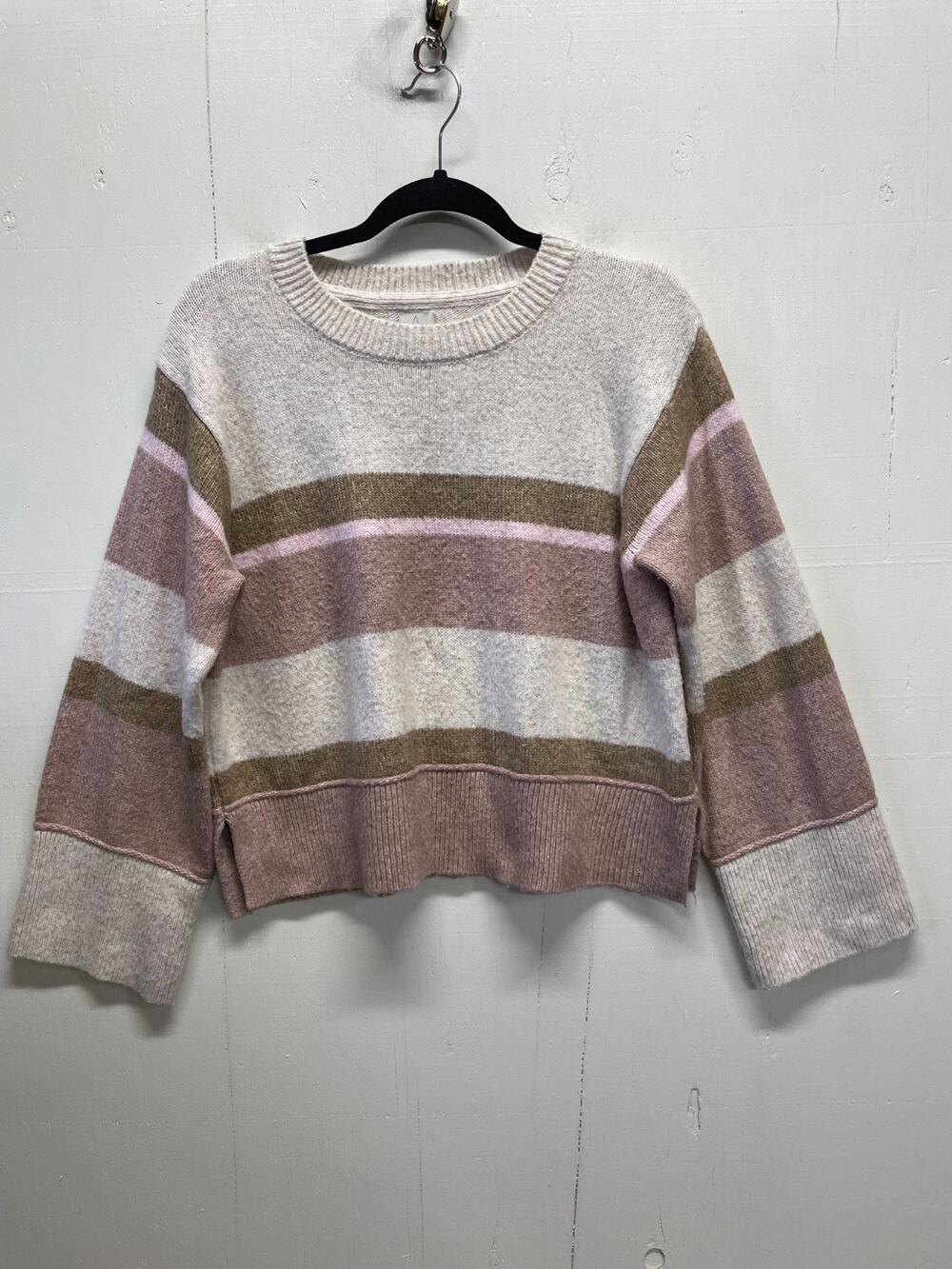 Joie Women's Cropped Pullover Sweater Wide Sleeves Size XL Oatmeal Mauve Tan